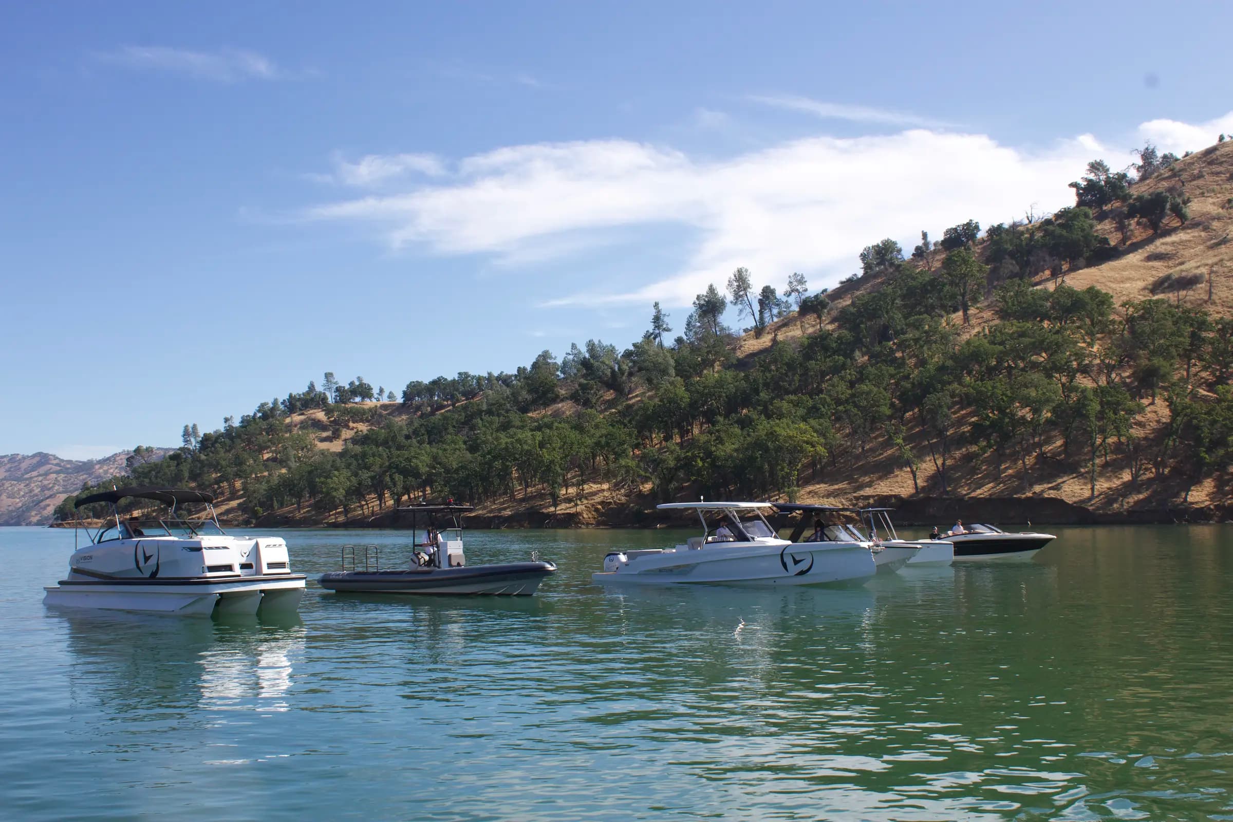Electric boats gathered on the water
